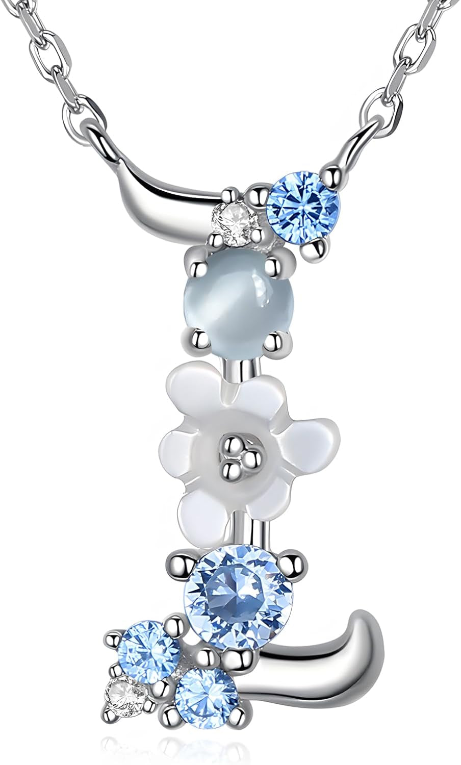 VIKI LYNN Initial Necklace for Women 925 Sterling Silver Initial a to Z Letter Pendant Necklace with Blue Flower Cubic Zirconia Birthday Engagement Gift for Women,Mom, Couple