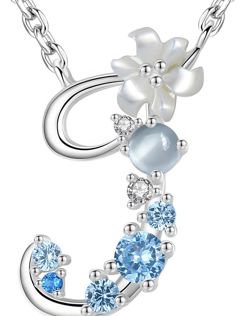 Load image into Gallery viewer, VIKI LYNN Initial Necklace for Women 925 Sterling Silver Initial a to Z Letter Pendant Necklace with Blue Flower Cubic Zirconia Birthday Engagement Gift for Women,Mom, Couple
