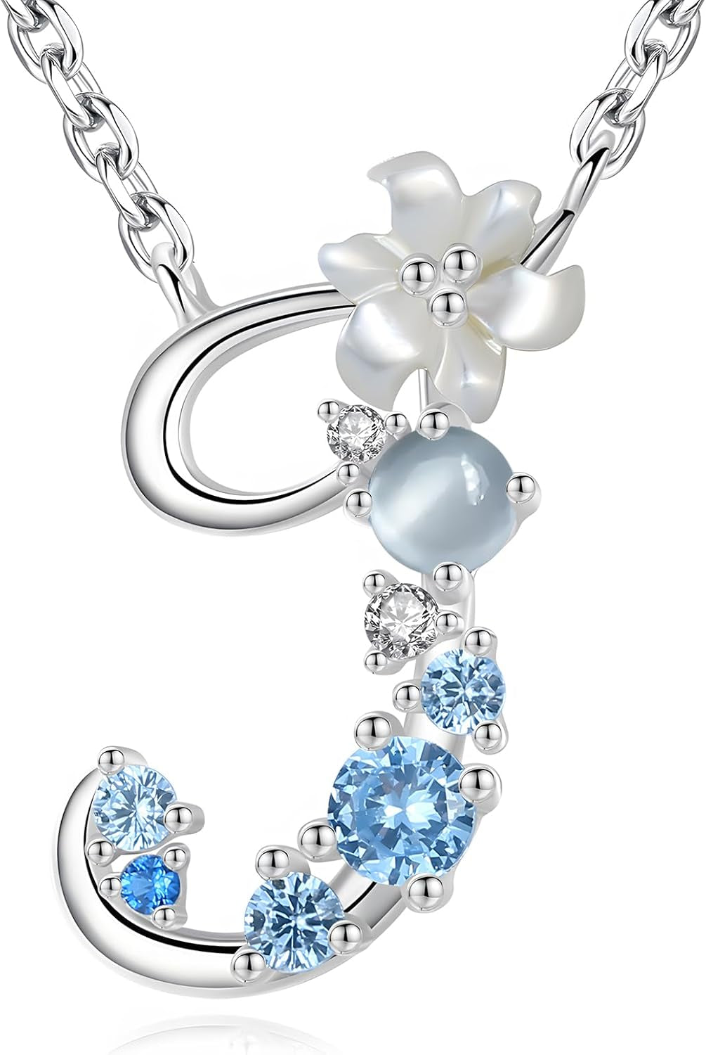 VIKI LYNN Initial Necklace for Women 925 Sterling Silver Initial a to Z Letter Pendant Necklace with Blue Flower Cubic Zirconia Birthday Engagement Gift for Women,Mom, Couple
