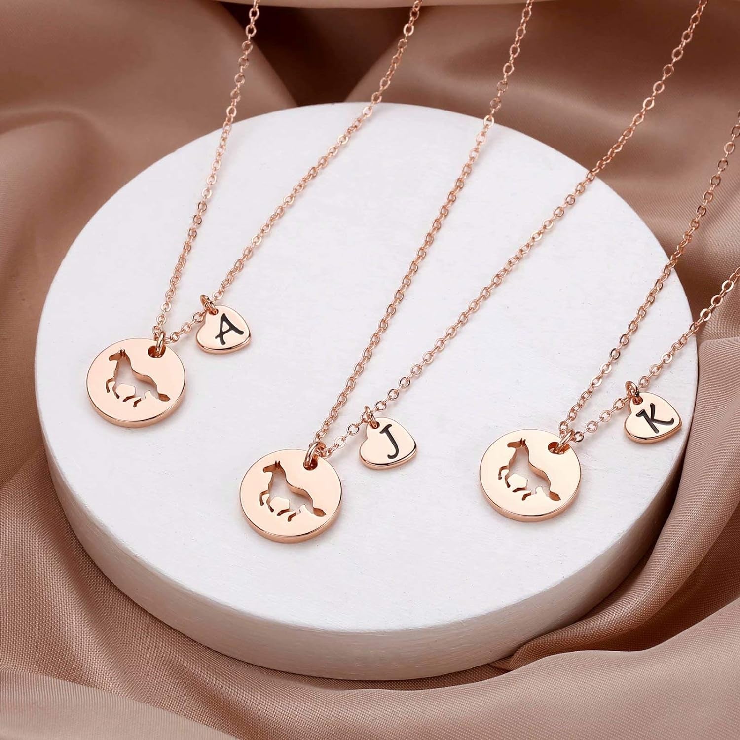 MONOOC Horse Gifts for Girls - Stainless Steel Heart Initial Necklace, Dainty Jewelry for Women, Teen Girls, Horse Lovers