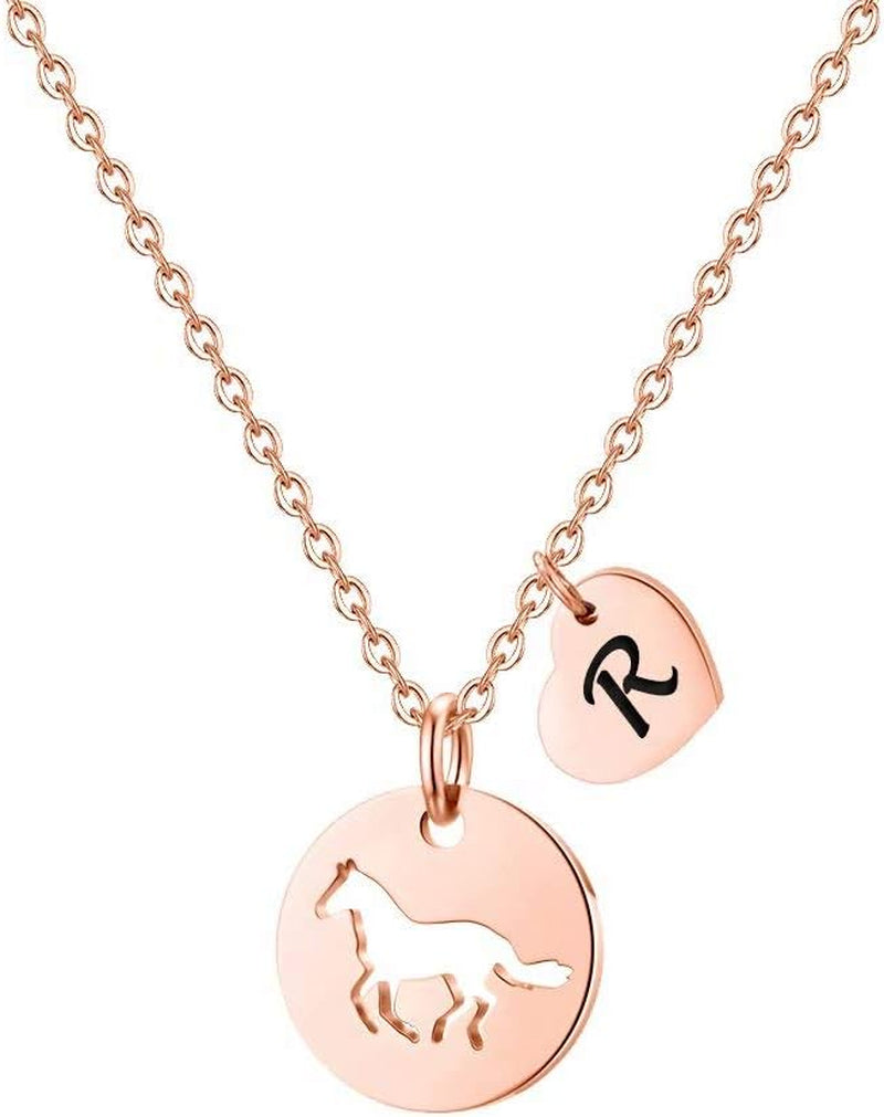 MONOOC Horse Gifts for Girls - Stainless Steel Heart Initial Necklace, Dainty Jewelry for Women, Teen Girls, Horse Lovers