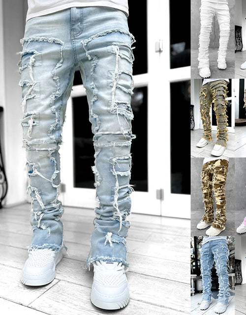 Load image into Gallery viewer, Men Trousers Individual Patched Pants Long Tight Fit Stacked Jeans for Mens Clothing
