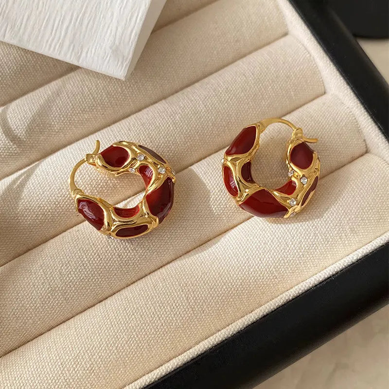 French Retro Enamel Leopard Print U-Shaped Ear Buckle Women Temperament Earrings Party and Daily Wear Fashion Jewelry