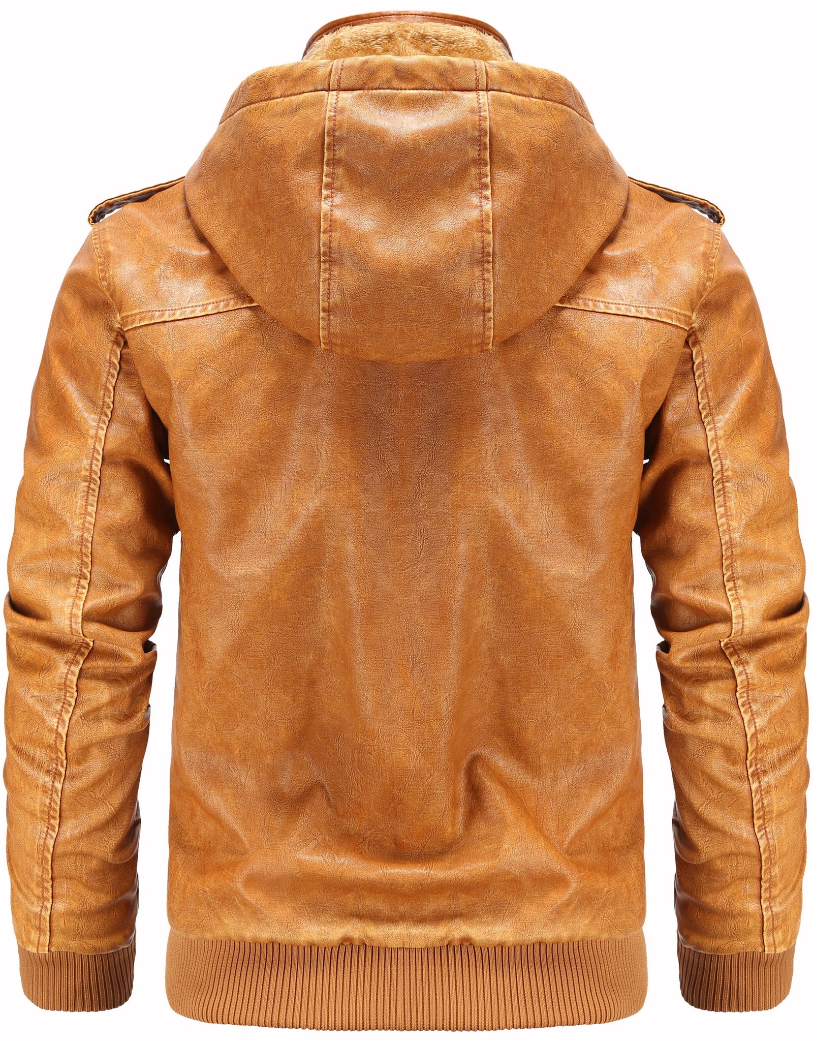 Men’S Leather Jacket and Coats Casual Stand Collar Vintage PU Faux Leather Zip-Up Motorcycle Bomber Jacket with Removable Hood Black S