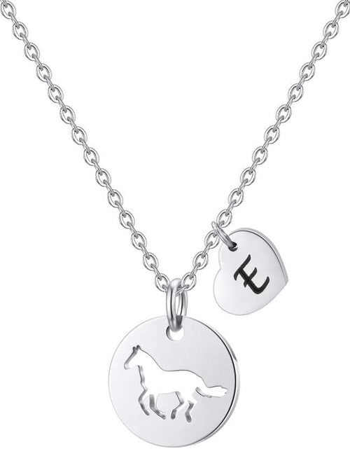 Load image into Gallery viewer, MONOOC Horse Gifts for Girls - Stainless Steel Heart Initial Necklace, Dainty Jewelry for Women, Teen Girls, Horse Lovers
