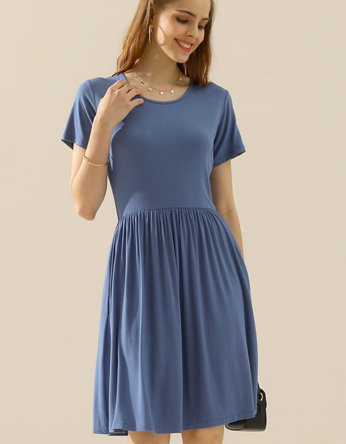 Load image into Gallery viewer, Ninexis Full Size Round Neck Ruched Dress with Pockets
