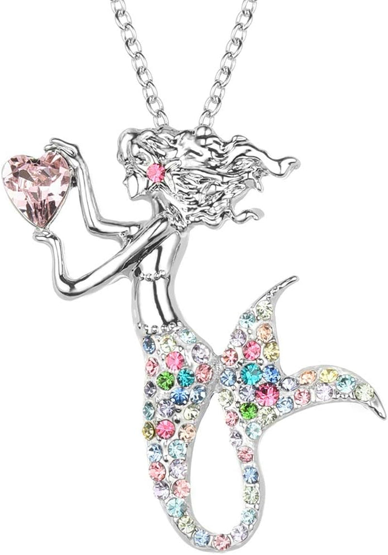 Luomart Fashion Mermaid Birthstone Necklace Jewelry White Gold Plated Austrian Crystal Pendant Gifts for Women