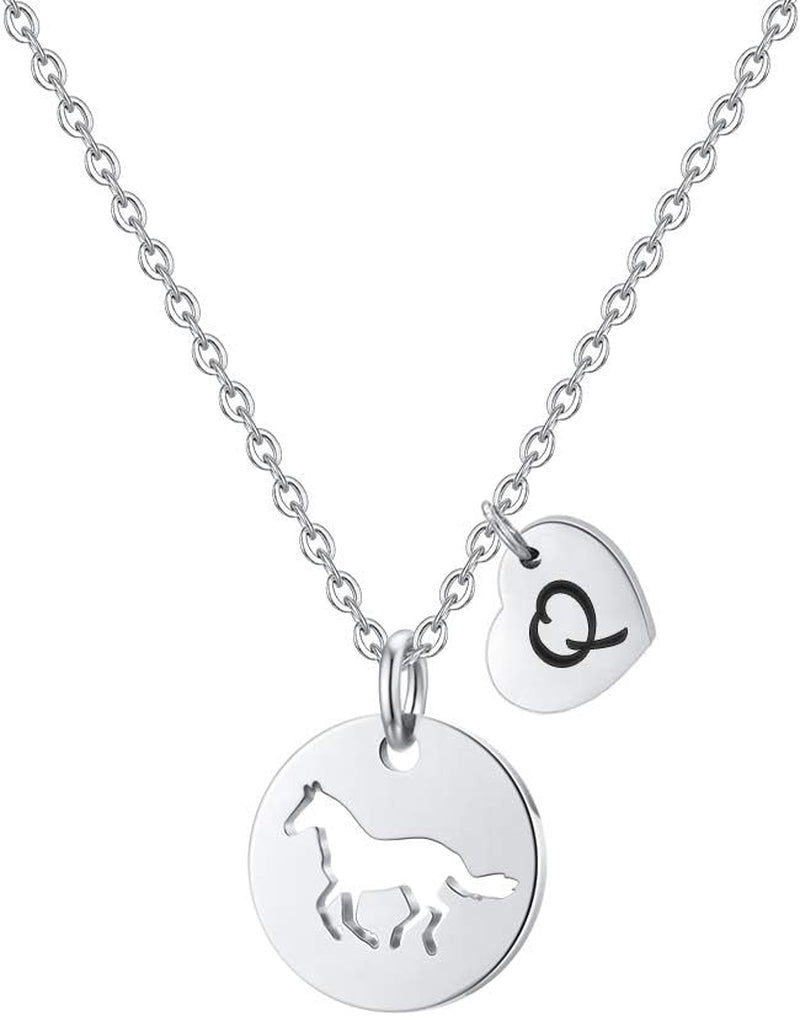 MONOOC Horse Gifts for Girls - Stainless Steel Heart Initial Necklace, Dainty Jewelry for Women, Teen Girls, Horse Lovers