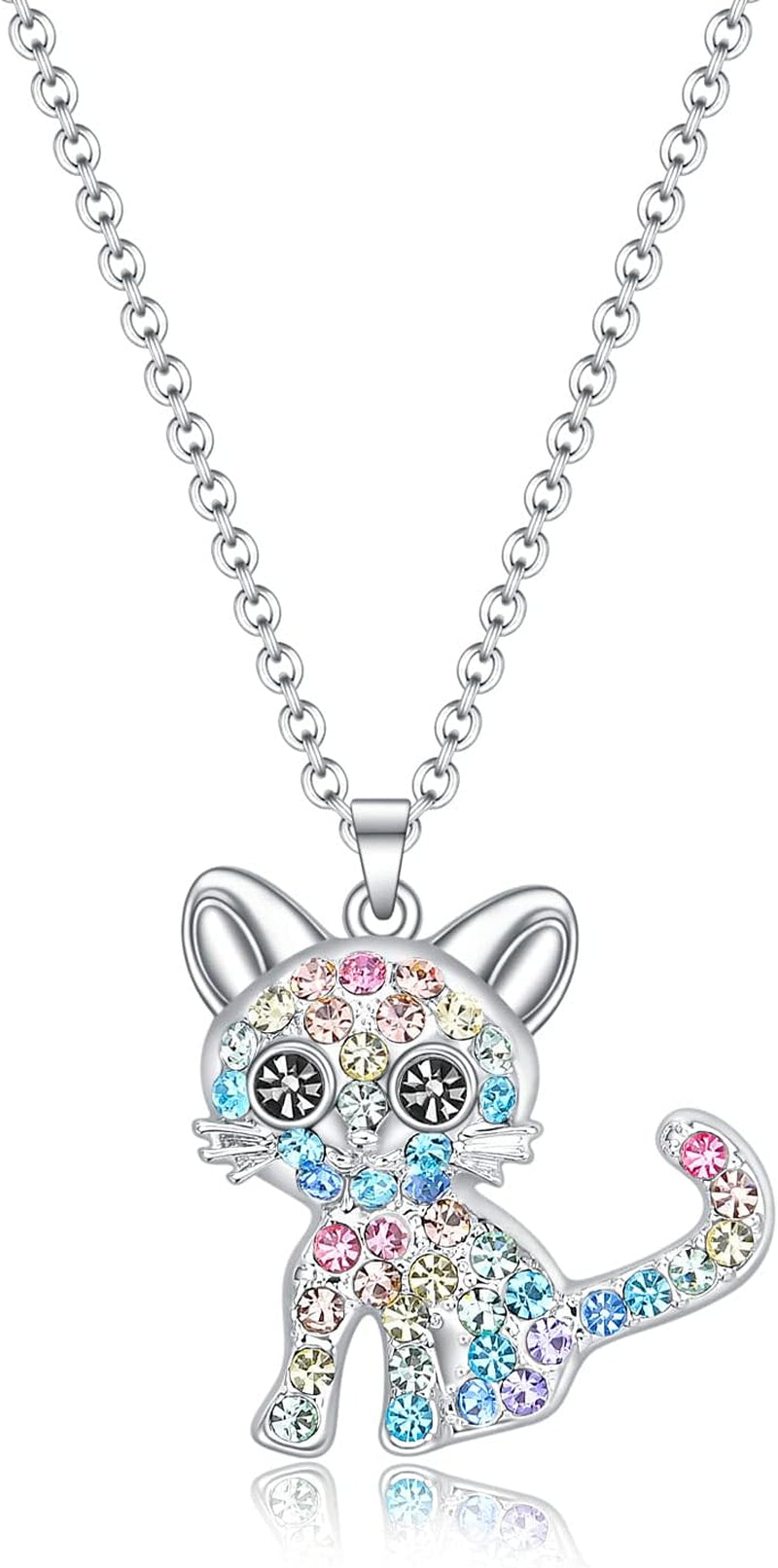 Luomart Girls Cat Birthstone Necklace Gifts for Women,Kitty Cats Dog Pendant Necklaces Jewelry for Cat Lovers