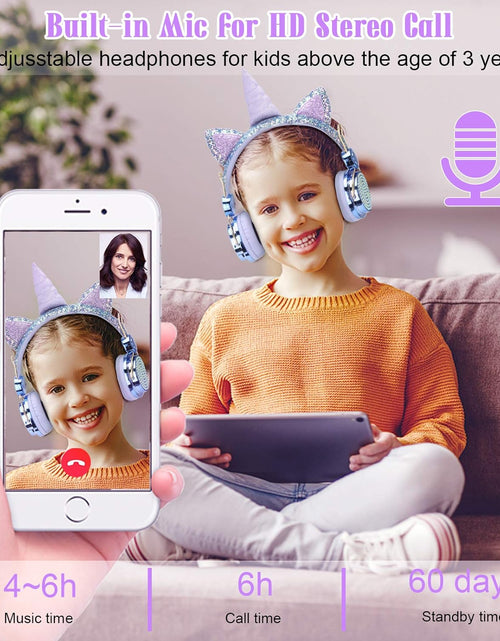 Load image into Gallery viewer, TCJJ Kids Unicorn Headphones for Girls - Wireless Bluetooth Headset with Mic, Adjustable Headband, over Ear for Smartphones/School/Kindle/Tablet/Pc (Blue)
