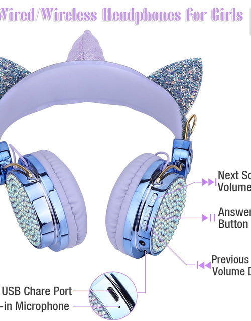 Load image into Gallery viewer, TCJJ Kids Unicorn Headphones for Girls - Wireless Bluetooth Headset with Mic, Adjustable Headband, over Ear for Smartphones/School/Kindle/Tablet/Pc (Blue)

