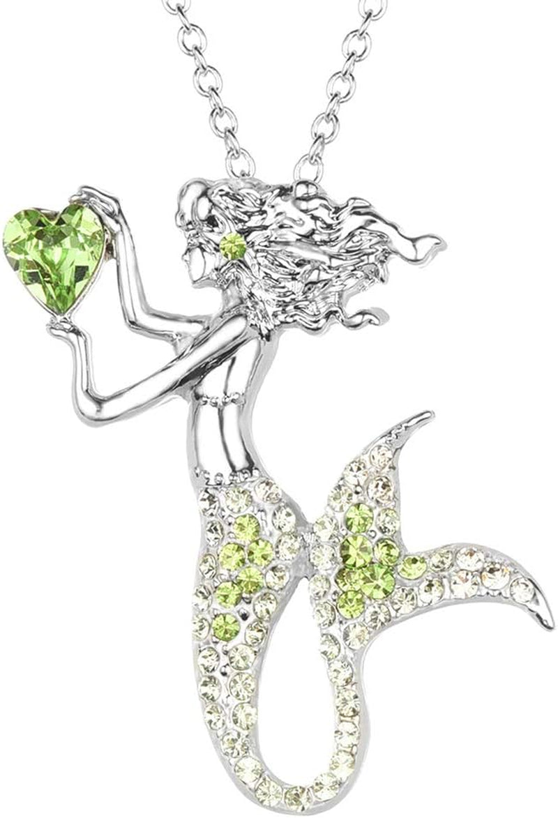 Luomart Fashion Mermaid Birthstone Necklace Jewelry White Gold Plated Austrian Crystal Pendant Gifts for Women