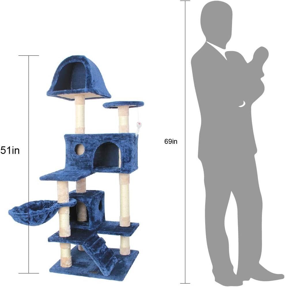 CUPETS Cat Tree Flannelette Cat Climber Pet Condo Furniture Multi-Level Activity Tree with Sisal Scratching Posts Suitable for Cats and Kittens 51 Inches High Blue