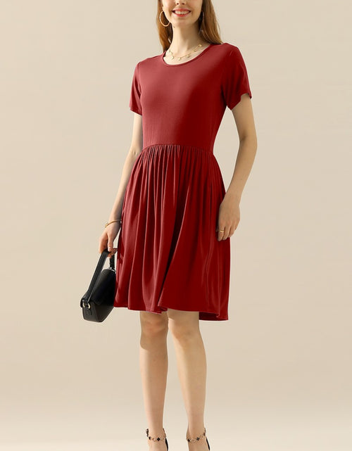 Load image into Gallery viewer, Ninexis Full Size Round Neck Ruched Dress with Pockets
