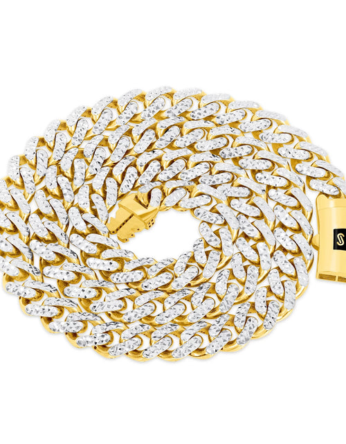 Load image into Gallery viewer, 10K Real Yellow Gold Royal Monaco 7.5Mm Miami Cuban Diamond Cut Pave Link Necklace (18&quot;-30&quot;) Two Tone Italian Jewelry for Men
