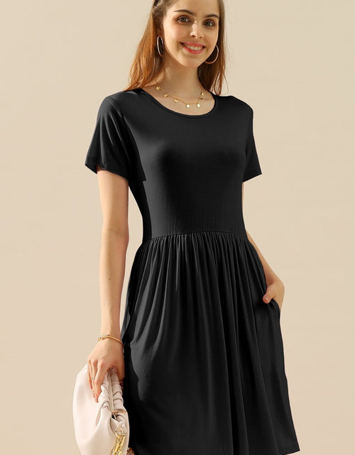 Load image into Gallery viewer, Ninexis Full Size Round Neck Ruched Dress with Pockets
