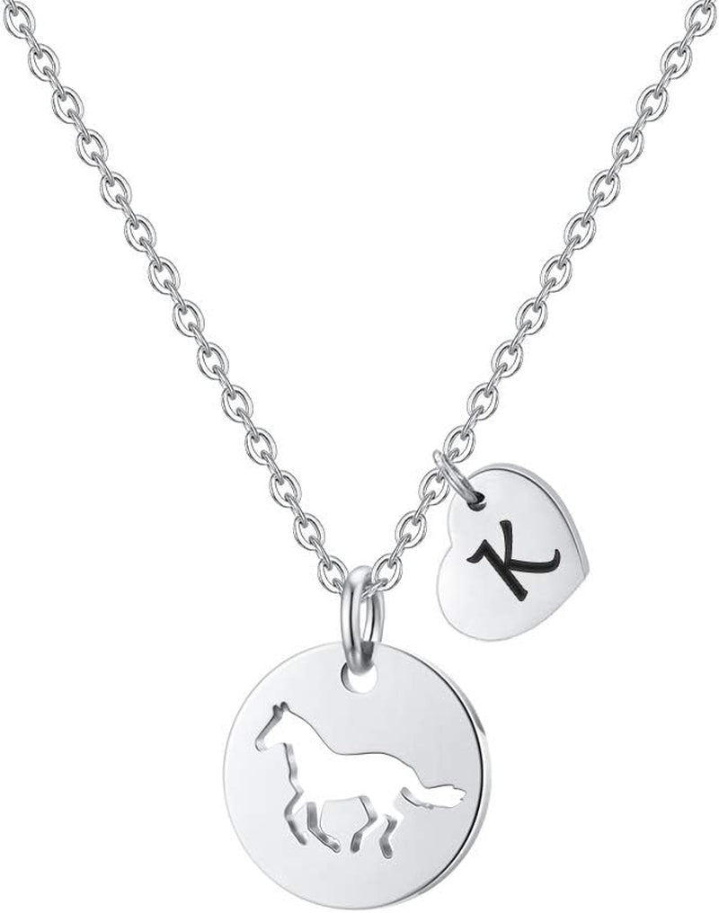 MONOOC Horse Gifts for Girls - Stainless Steel Heart Initial Necklace, Dainty Jewelry for Women, Teen Girls, Horse Lovers