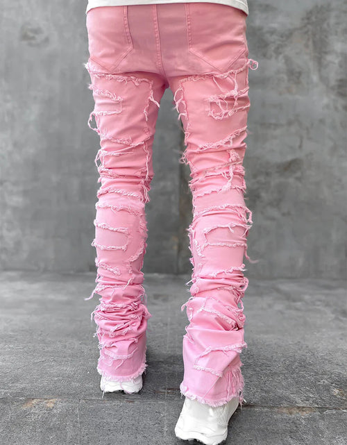 Load image into Gallery viewer, Men Trousers Individual Patched Pants Long Tight Fit Stacked Jeans for Mens Clothing
