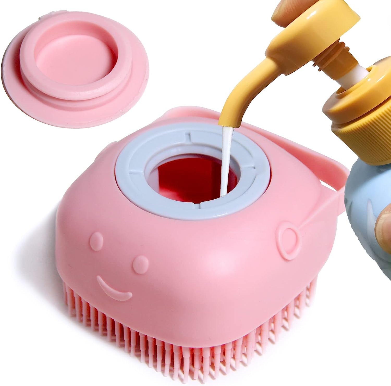 Dog Bath Brush, Pet Massage Brush Shampoo Dispenser, Soft Silicone Brush Rubber Bristle for Dogs and Cats Shower Grooming