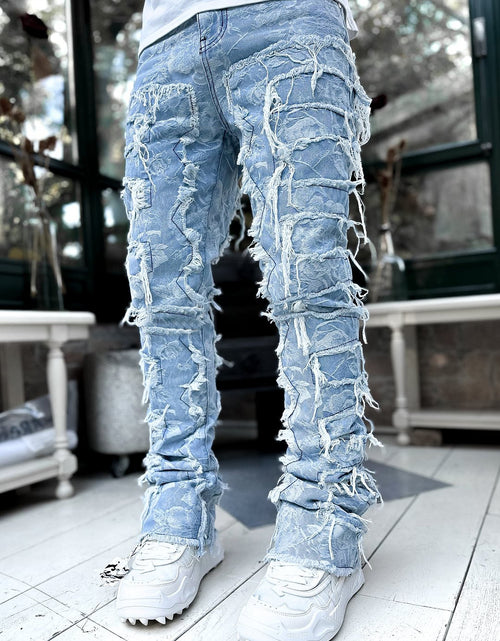 Load image into Gallery viewer, Men Trousers Individual Patched Pants Long Tight Fit Stacked Jeans for Mens Clothing
