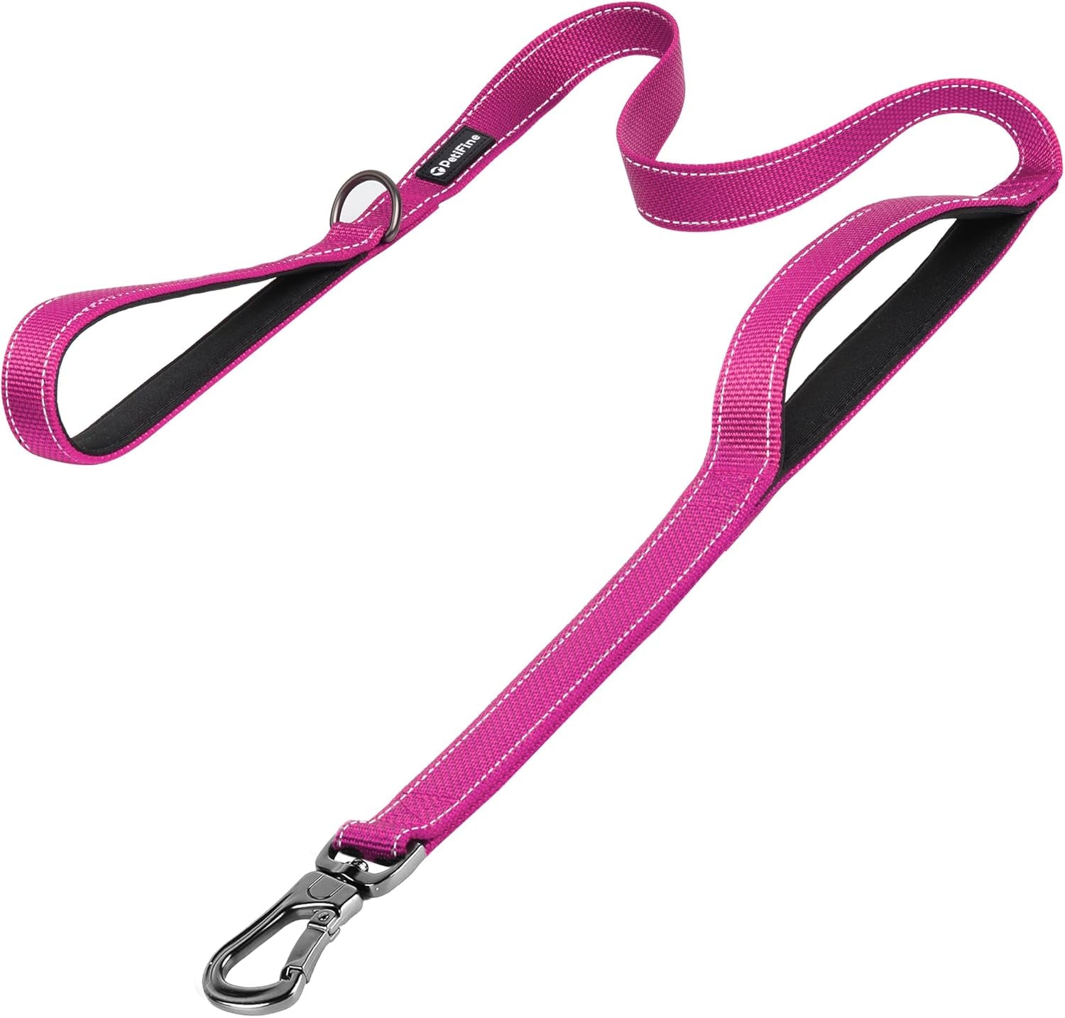 Petifine 4FT Heavy Duty Dog Leash with Soft Padded Double Handle, Durable Strong Clasp Dog Leashes, Reflective Nylon Walking Lead for Large,Medium,Small Breed Dogs, Grey