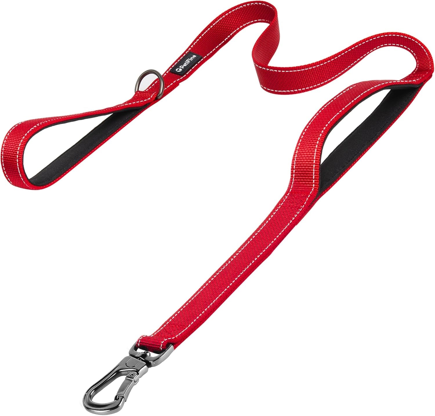 Petifine 4FT Heavy Duty Dog Leash with Soft Padded Double Handle, Durable Strong Clasp Dog Leashes, Reflective Nylon Walking Lead for Large,Medium,Small Breed Dogs, Grey