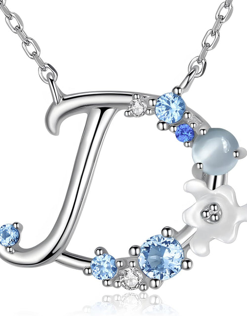 Load image into Gallery viewer, VIKI LYNN Initial Necklace for Women 925 Sterling Silver Initial a to Z Letter Pendant Necklace with Blue Flower Cubic Zirconia Birthday Engagement Gift for Women,Mom, Couple
