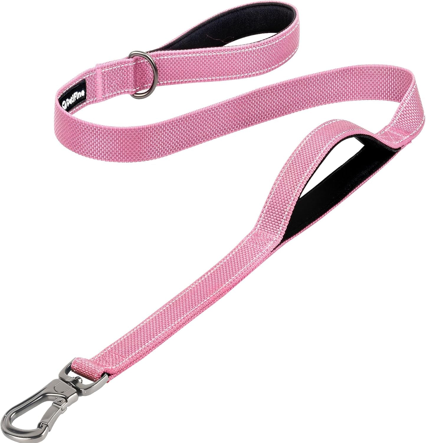 Petifine 4FT Heavy Duty Dog Leash with Soft Padded Double Handle, Durable Strong Clasp Dog Leashes, Reflective Nylon Walking Lead for Large,Medium,Small Breed Dogs, Grey