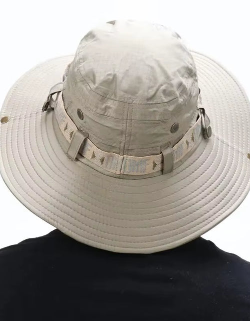 Load image into Gallery viewer, Summer Men Bucket Hat Outdoor UV Protection Wide Brim Panama Safari Hunting Hiking Hat Mesh Fisherman Hat Beach Sunscreen Cap
