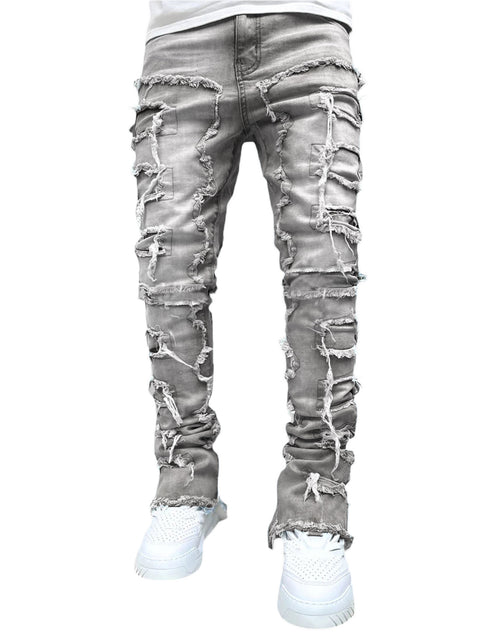 Load image into Gallery viewer, Men Trousers Individual Patched Pants Long Tight Fit Stacked Jeans for Mens Clothing
