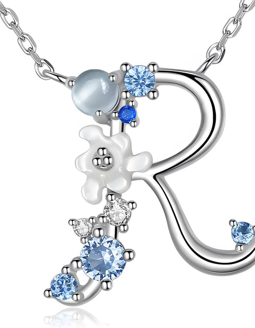 Load image into Gallery viewer, VIKI LYNN Initial Necklace for Women 925 Sterling Silver Initial a to Z Letter Pendant Necklace with Blue Flower Cubic Zirconia Birthday Engagement Gift for Women,Mom, Couple
