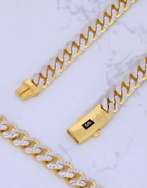 Load image into Gallery viewer, 10K Real Yellow Gold Royal Monaco 7.5Mm Miami Cuban Diamond Cut Pave Link Necklace (18&quot;-30&quot;) Two Tone Italian Jewelry for Men
