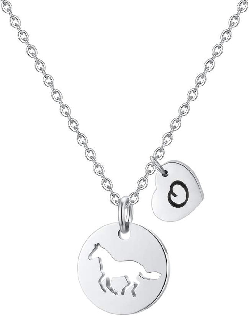 MONOOC Horse Gifts for Girls - Stainless Steel Heart Initial Necklace, Dainty Jewelry for Women, Teen Girls, Horse Lovers