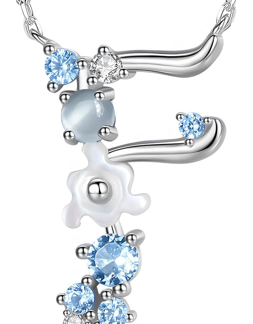 Load image into Gallery viewer, VIKI LYNN Initial Necklace for Women 925 Sterling Silver Initial a to Z Letter Pendant Necklace with Blue Flower Cubic Zirconia Birthday Engagement Gift for Women,Mom, Couple
