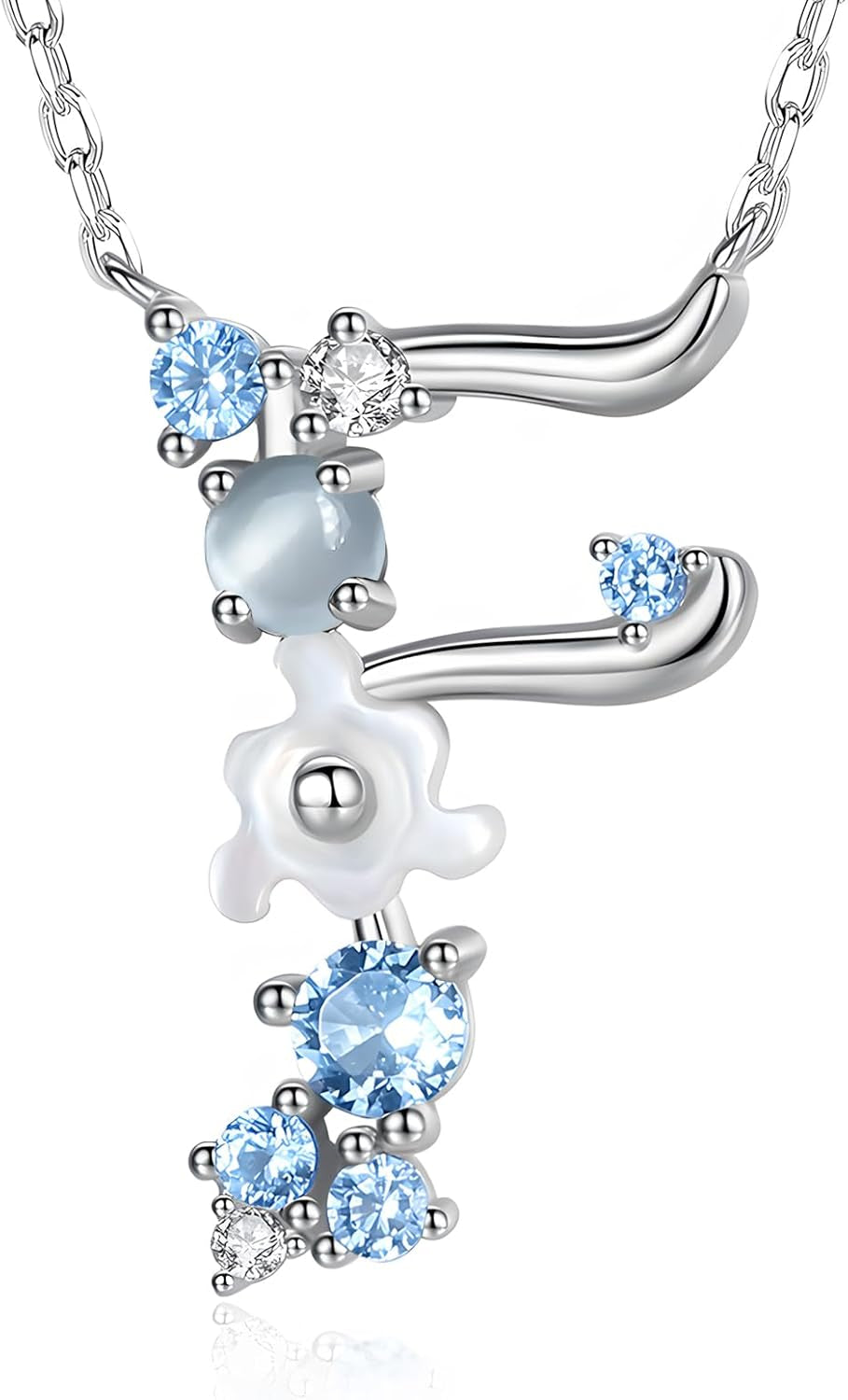 VIKI LYNN Initial Necklace for Women 925 Sterling Silver Initial a to Z Letter Pendant Necklace with Blue Flower Cubic Zirconia Birthday Engagement Gift for Women,Mom, Couple