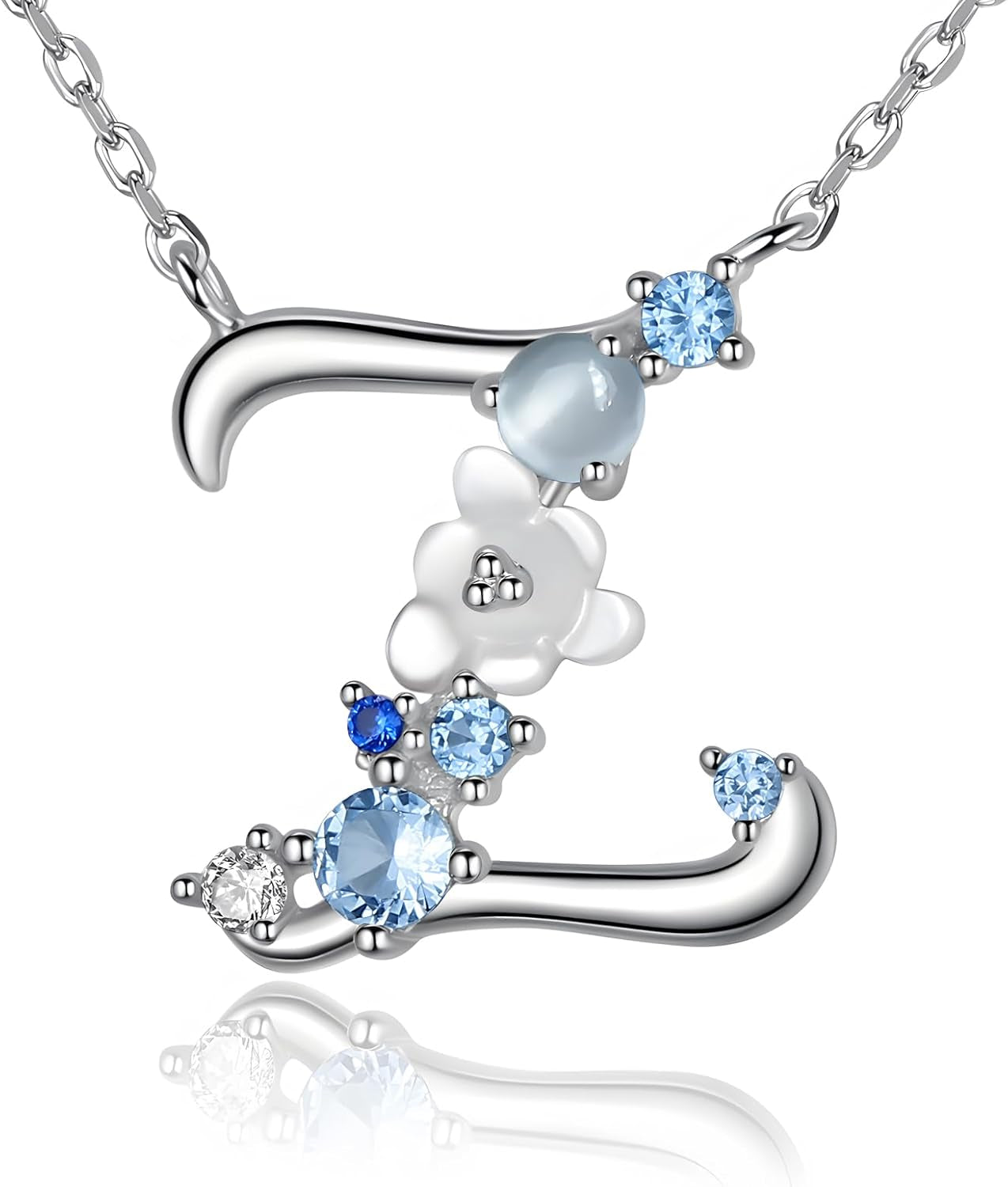 VIKI LYNN Initial Necklace for Women 925 Sterling Silver Initial a to Z Letter Pendant Necklace with Blue Flower Cubic Zirconia Birthday Engagement Gift for Women,Mom, Couple