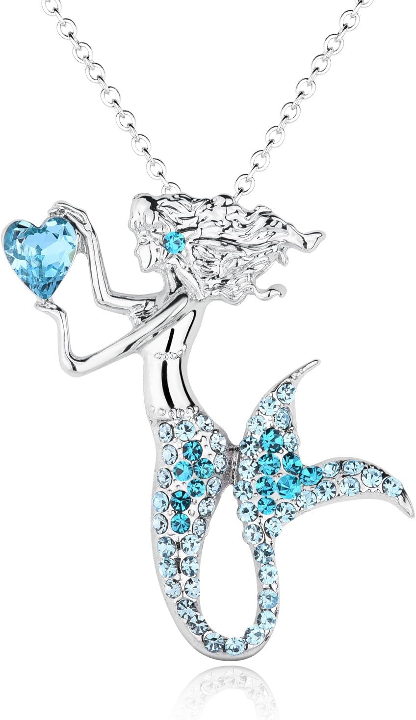 Luomart Fashion Mermaid Birthstone Necklace Jewelry White Gold Plated Austrian Crystal Pendant Gifts for Women