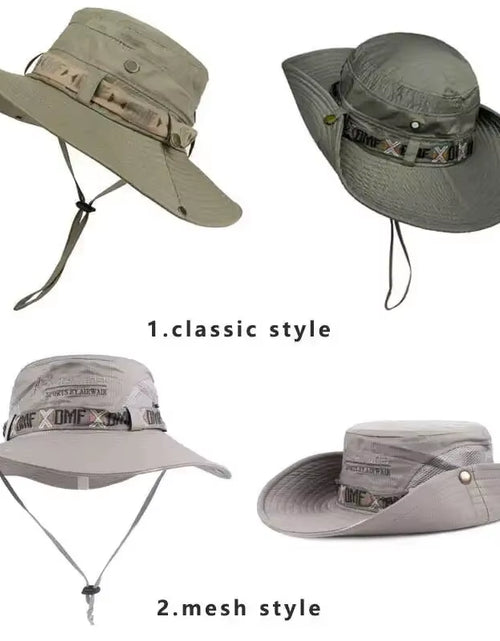 Load image into Gallery viewer, Summer Men Bucket Hat Outdoor UV Protection Wide Brim Panama Safari Hunting Hiking Hat Mesh Fisherman Hat Beach Sunscreen Cap
