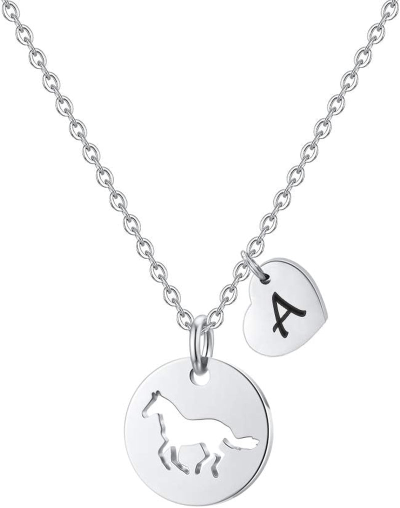 MONOOC Horse Gifts for Girls - Stainless Steel Heart Initial Necklace, Dainty Jewelry for Women, Teen Girls, Horse Lovers