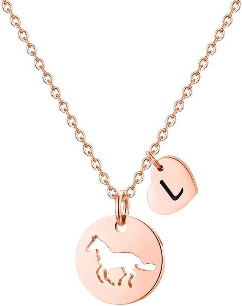MONOOC Horse Gifts for Girls - Stainless Steel Heart Initial Necklace, Dainty Jewelry for Women, Teen Girls, Horse Lovers