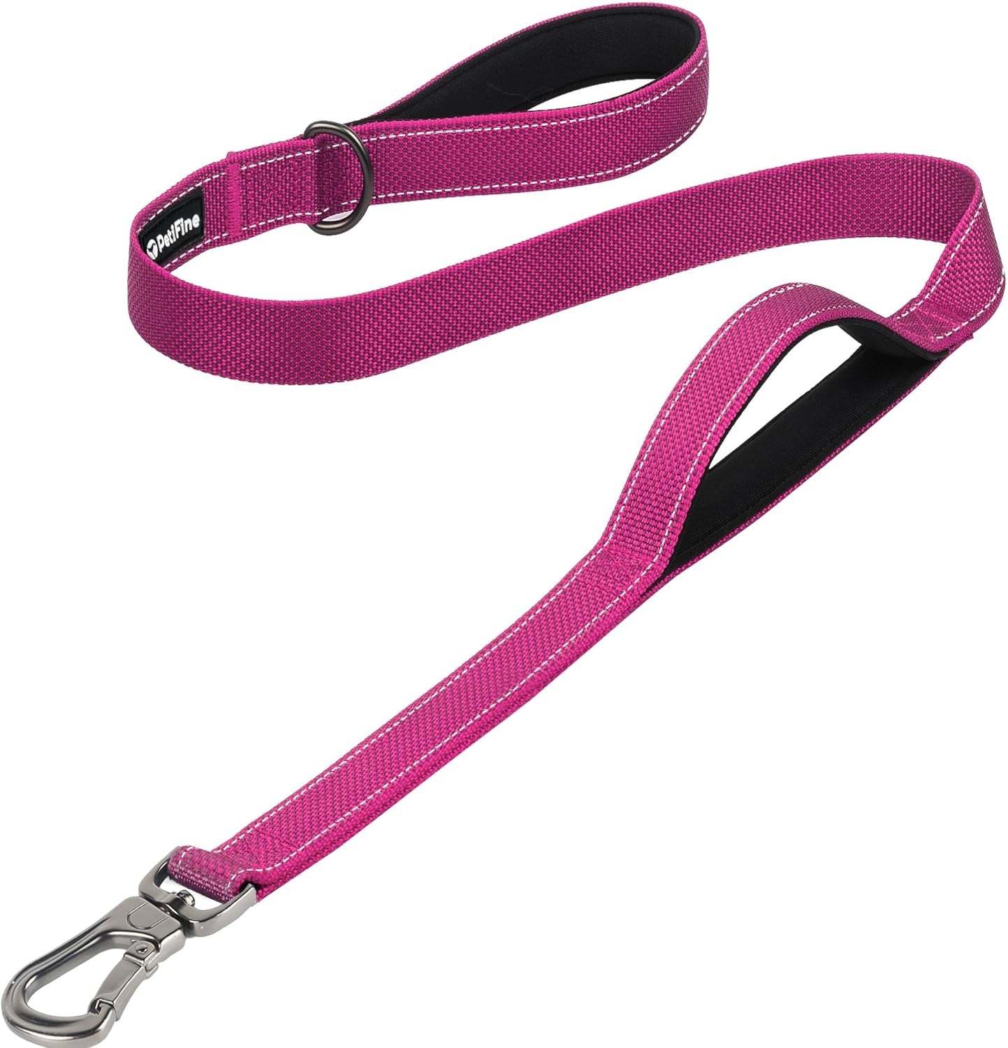 Petifine 4FT Heavy Duty Dog Leash with Soft Padded Double Handle, Durable Strong Clasp Dog Leashes, Reflective Nylon Walking Lead for Large,Medium,Small Breed Dogs, Grey