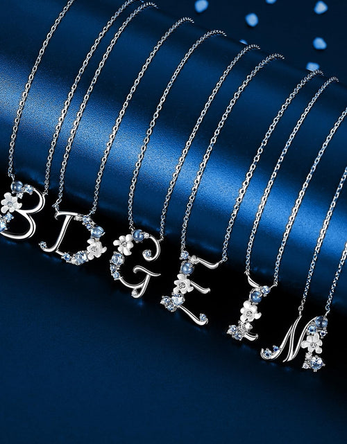 Load image into Gallery viewer, VIKI LYNN Initial Necklace for Women 925 Sterling Silver Initial a to Z Letter Pendant Necklace with Blue Flower Cubic Zirconia Birthday Engagement Gift for Women,Mom, Couple
