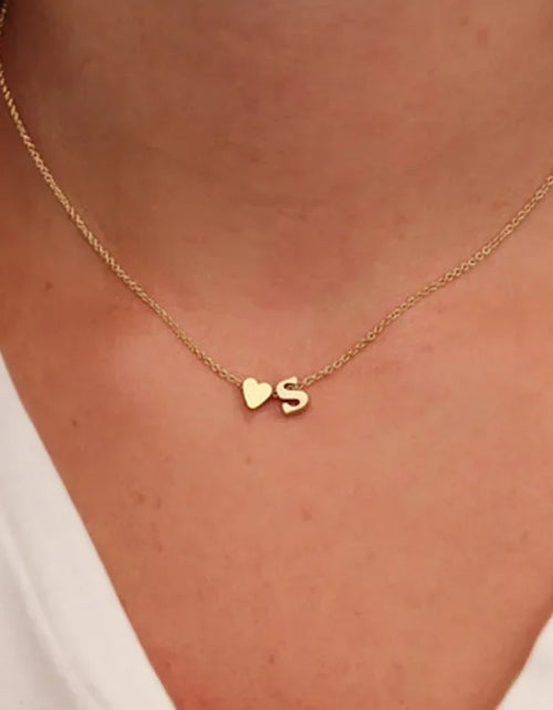 Load image into Gallery viewer, Fashion Tiny Heart Dainty Initial Necklace Gold Silver Color Letter Name Choker for Women Pendant Jewelry Gift
