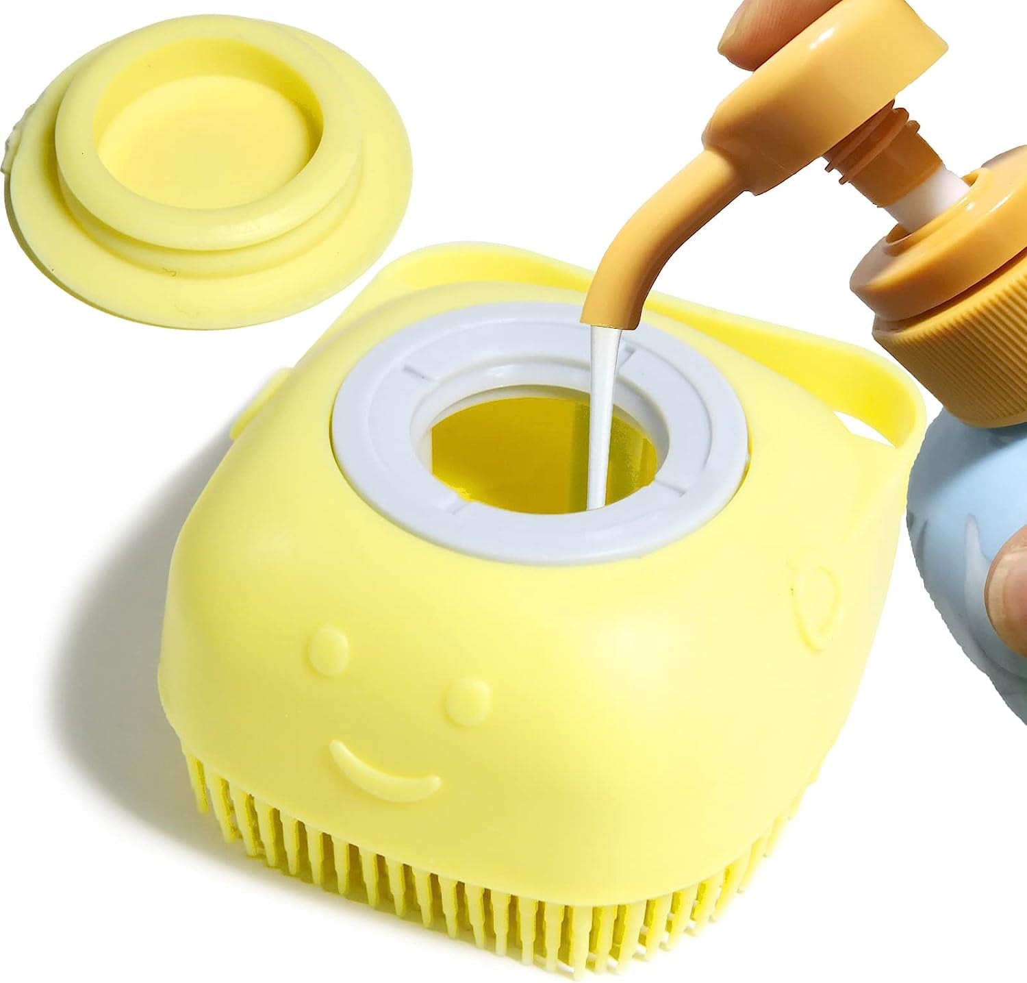 Dog Bath Brush, Pet Massage Brush Shampoo Dispenser, Soft Silicone Brush Rubber Bristle for Dogs and Cats Shower Grooming