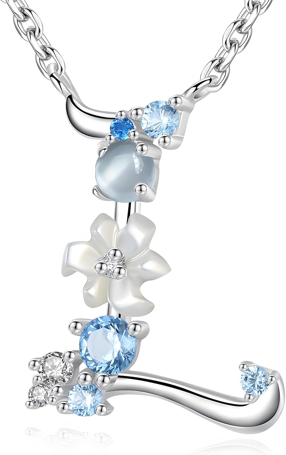 VIKI LYNN Initial Necklace for Women 925 Sterling Silver Initial a to Z Letter Pendant Necklace with Blue Flower Cubic Zirconia Birthday Engagement Gift for Women,Mom, Couple