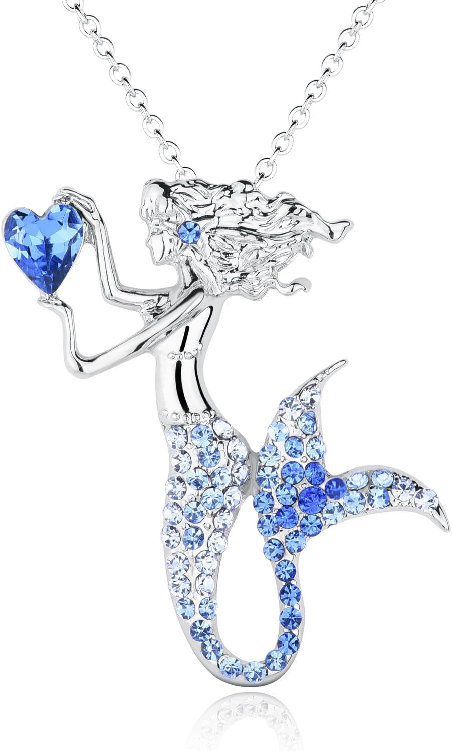 Luomart Fashion Mermaid Birthstone Necklace Jewelry White Gold Plated Austrian Crystal Pendant Gifts for Women