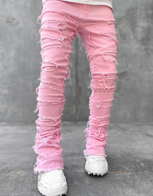 Load image into Gallery viewer, Men Trousers Individual Patched Pants Long Tight Fit Stacked Jeans for Mens Clothing
