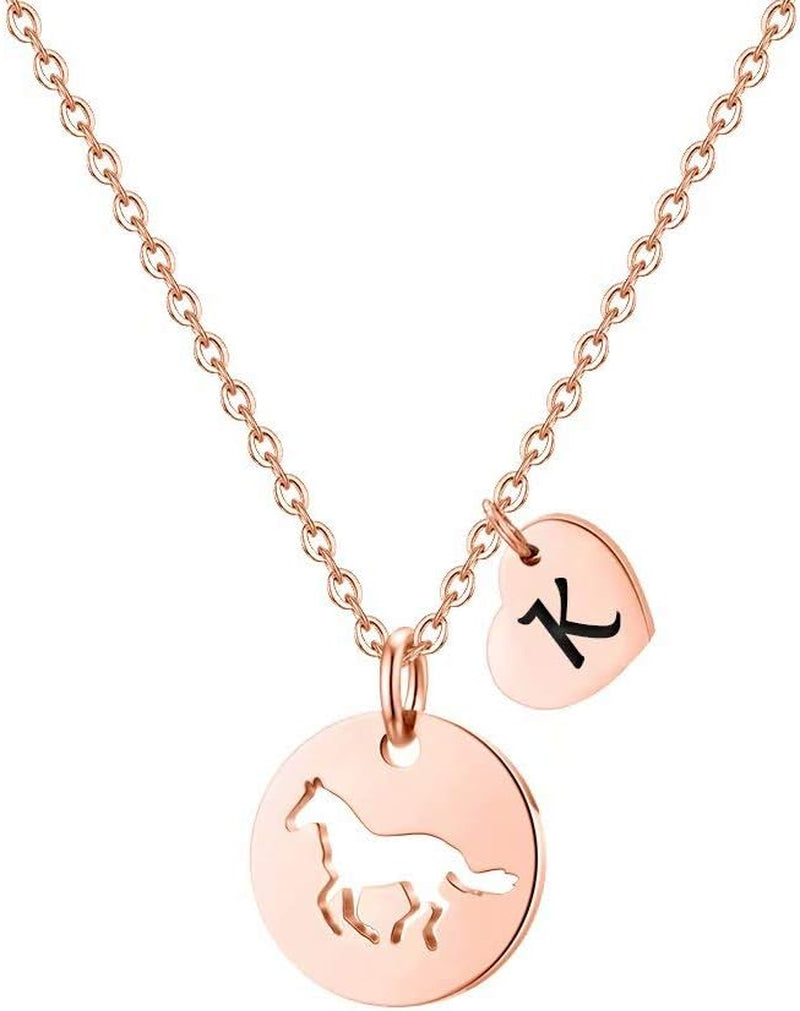 MONOOC Horse Gifts for Girls - Stainless Steel Heart Initial Necklace, Dainty Jewelry for Women, Teen Girls, Horse Lovers