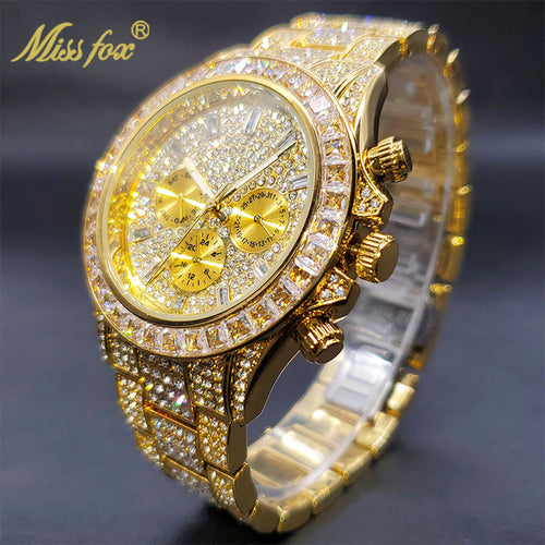 Load image into Gallery viewer, Luxury Gold Men&#39;s Watch Waterproof Stainless Steel Iced Bracelet
