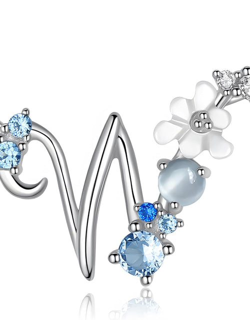 Load image into Gallery viewer, VIKI LYNN Initial Necklace for Women 925 Sterling Silver Initial a to Z Letter Pendant Necklace with Blue Flower Cubic Zirconia Birthday Engagement Gift for Women,Mom, Couple
